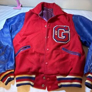 Red and Blue Satin Lined Varsity Jacket 1960’s